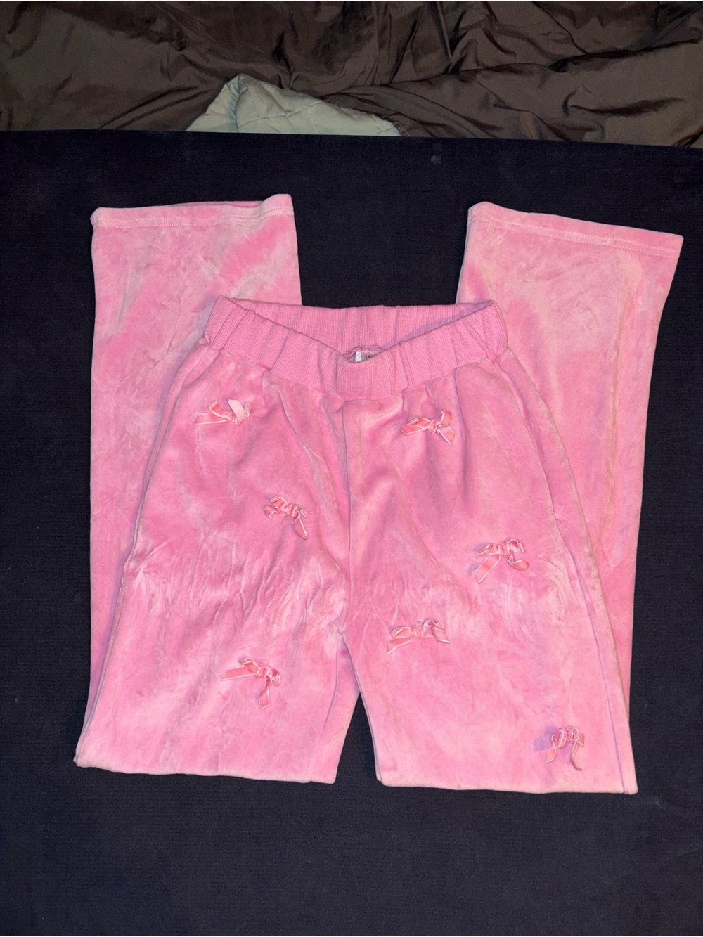 Lola and the boys teen youth size 14 velour pink sweat pants with bows